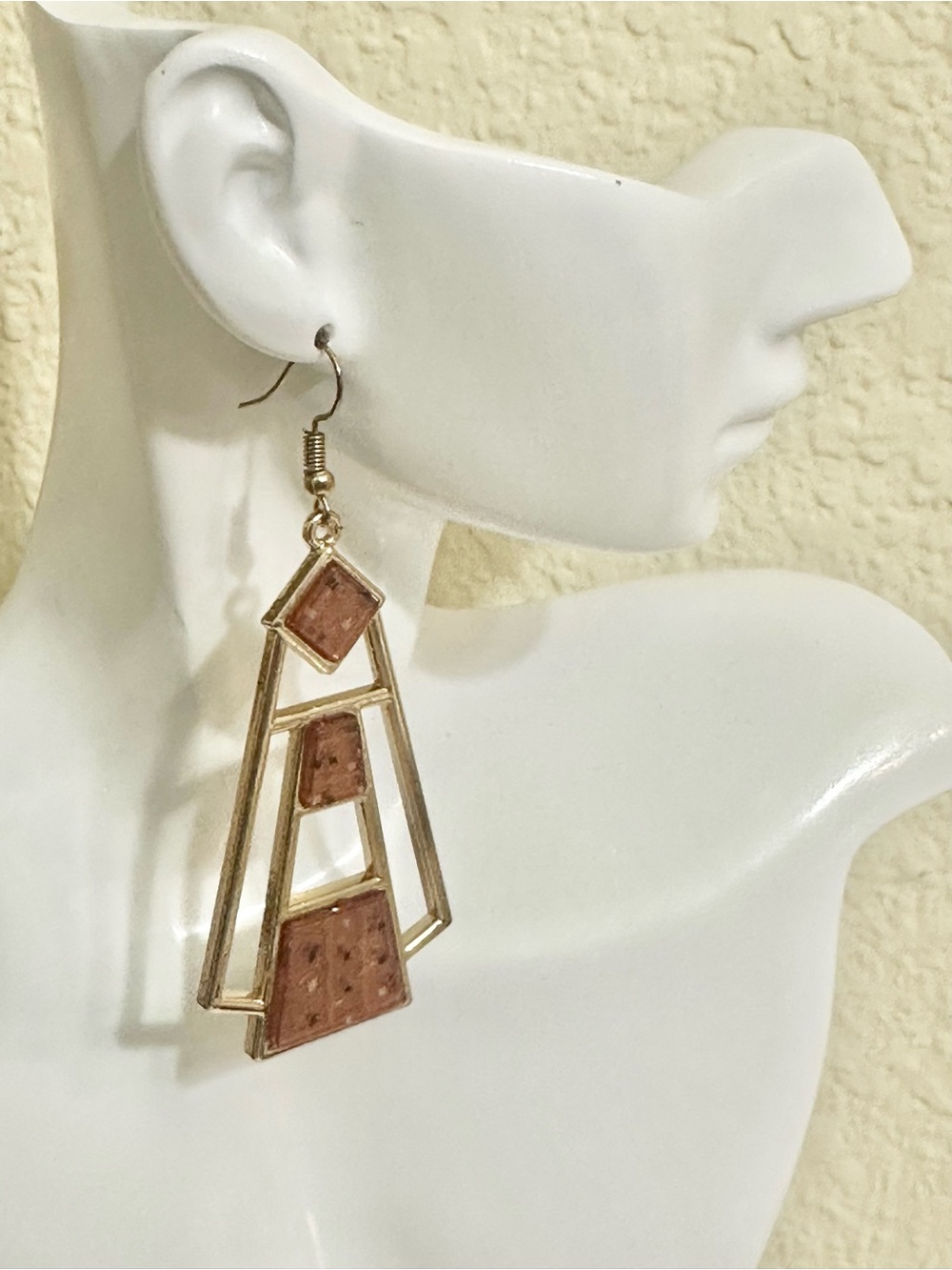 3” Brown Acrylic Geometric Inlays Dangle Earrings